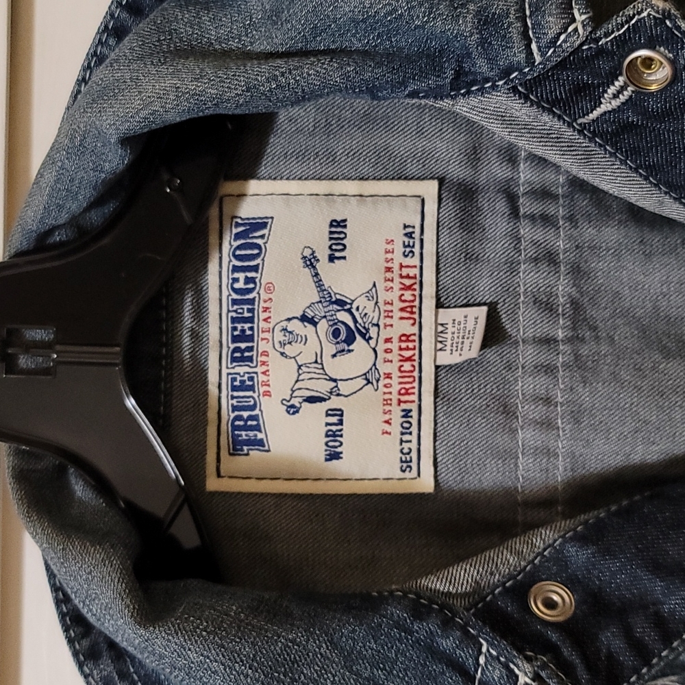 **SOLD***MEN'S TRUE RELIGION TRUCKER DENIM JEAN JACKET MED EUC - Picture 6 of 8